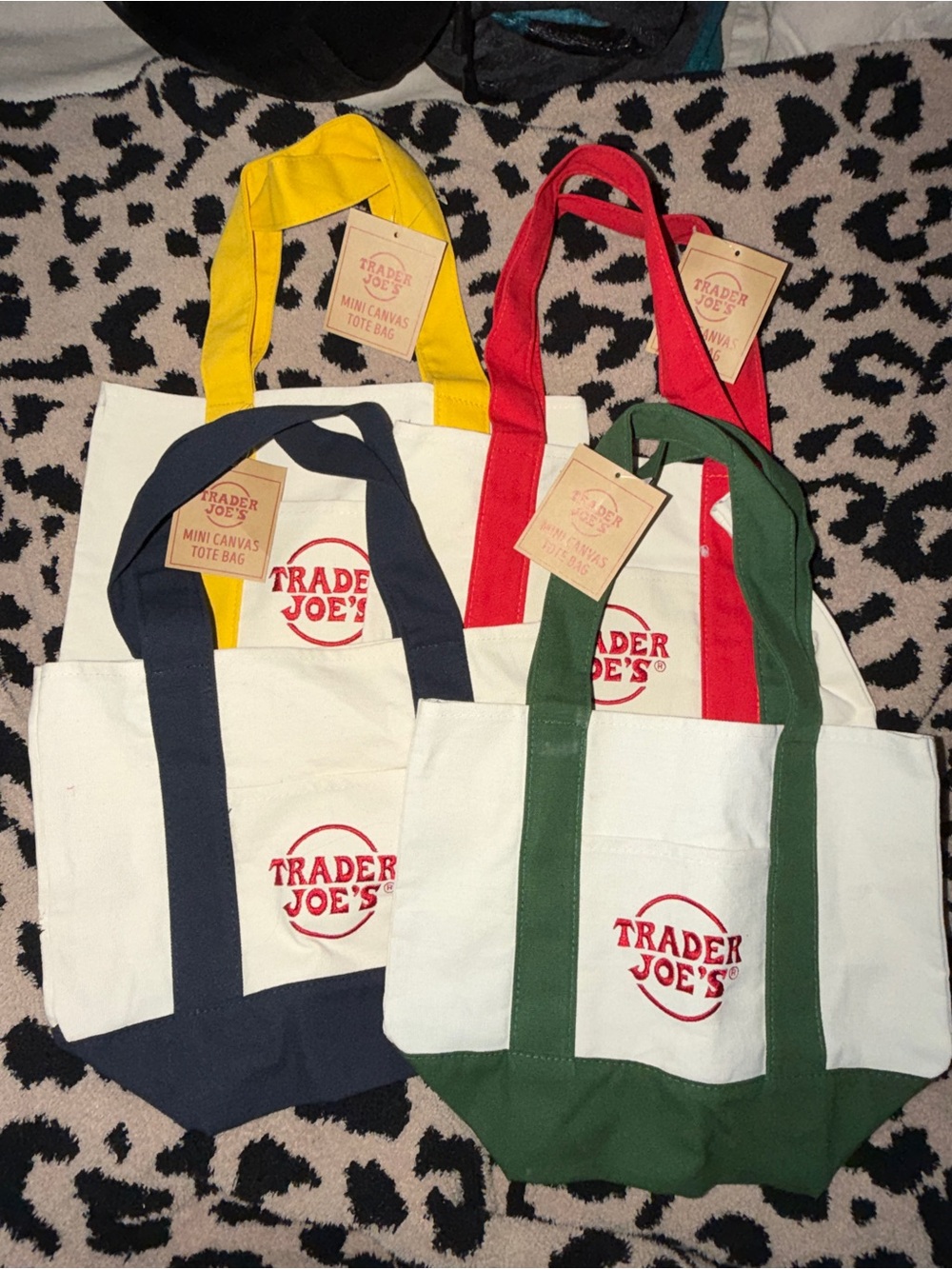 Trader Joes Mini Canvas Tote Bags (Yellow, Red, Navy, Green)- set of 4